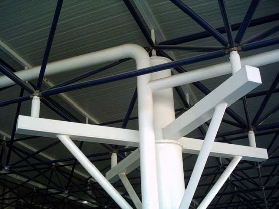 Support connection detail of Santorini airport space frame by Nilka System